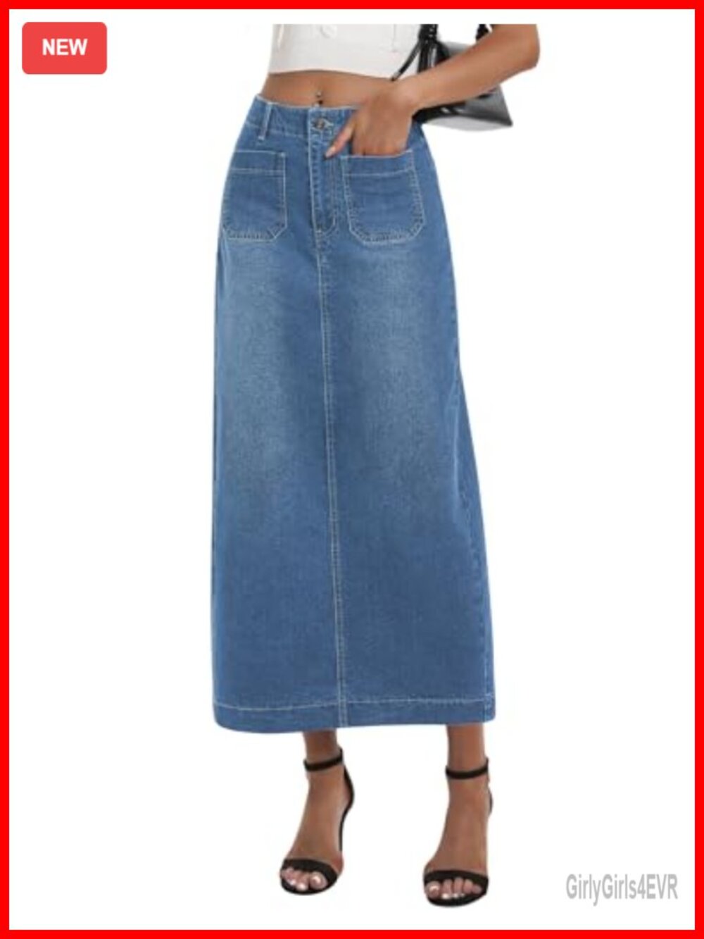 Long Denim Skirt Stretch Maxi Back Slit High Waisted Pencil Jean Skirt